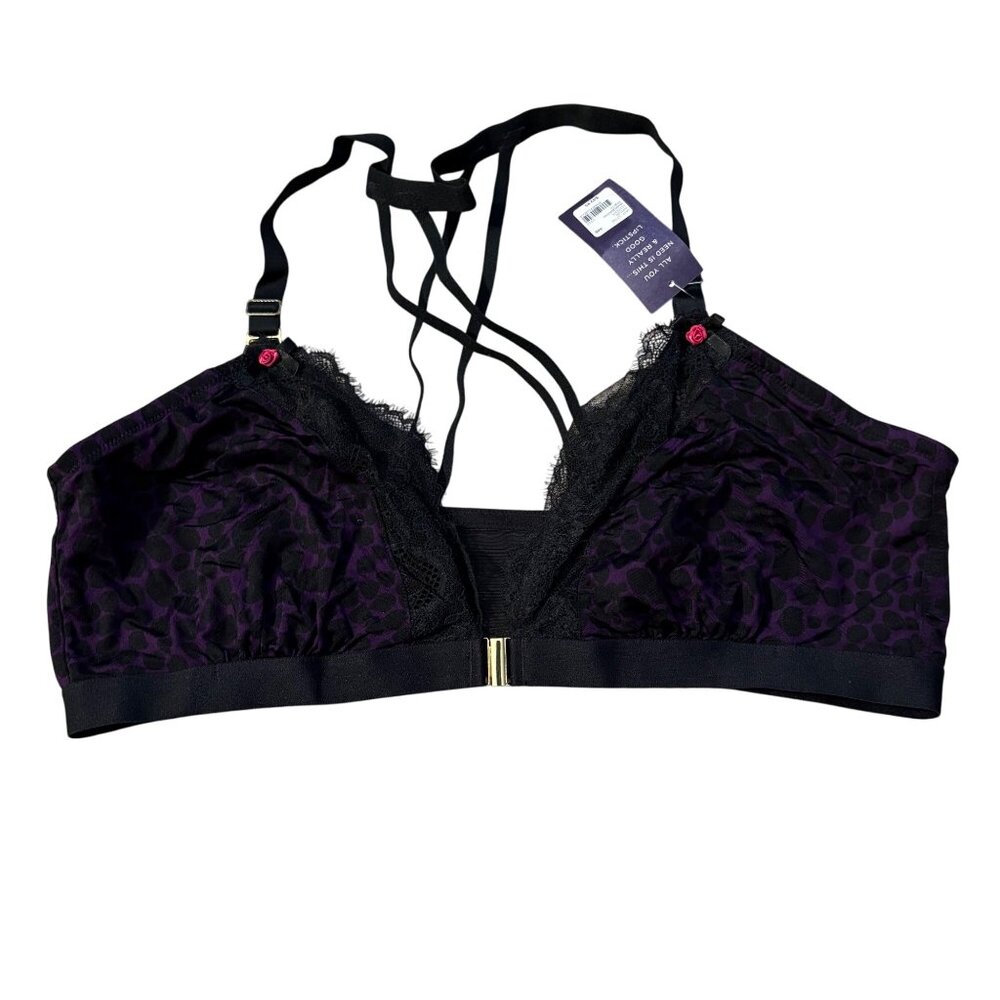 Cacique 44B Seriously Sexy Leopard Print Purple & Black Lace Bralette NWT